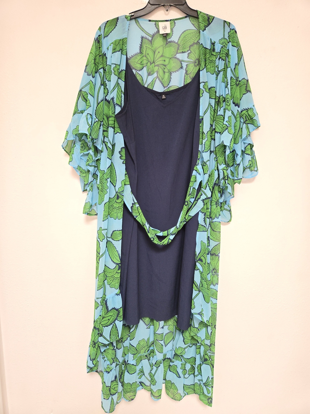 CAbi Green Floral Print Dress on Light Blue - Picture 2 of 5